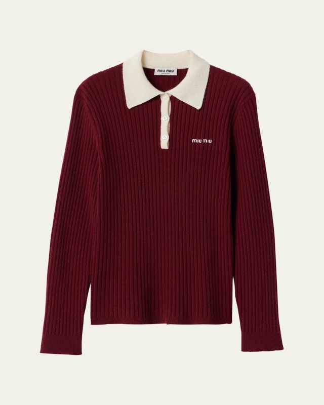 Ribbed Long-Sleeve Polo Shirt
